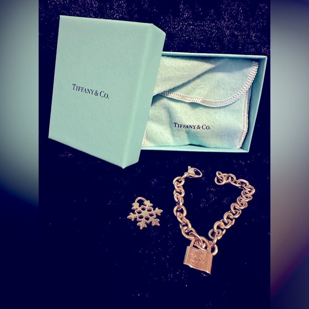 Tiffany Sterling Silver Charm Padlock Bracelet with extra charm, bag, and box!!